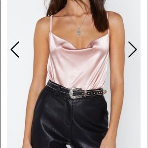 Nasty Gal Satin Pink Bodysuit - Never worn!
